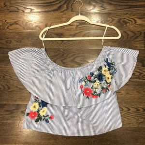 Bershka off the shoulder embroidered top- Size M